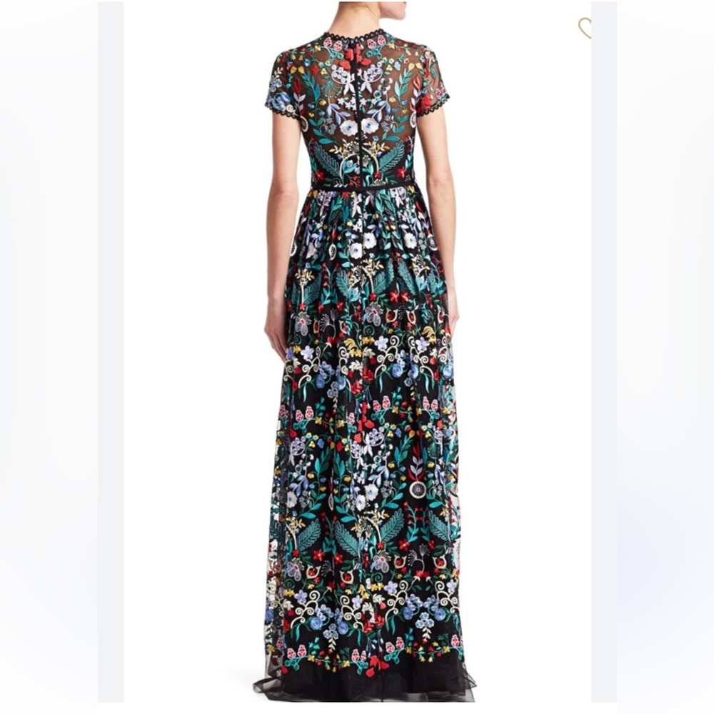 ML Monique Lhuillier Floral-Embroidered Mesh Maxi Dress 10 NWT - Picture 3 of 9